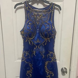 Royal blue and gold backless dress